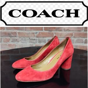 Coach | Classy Suede Candy Apple Red Pumps * FREE CHUNKY SCARF